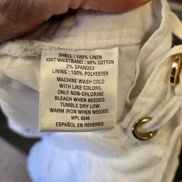 JM Collection Petite 6P White Linen Wide-Leg Pants Drawstring Waist & Pockets - Picture 12 of 12